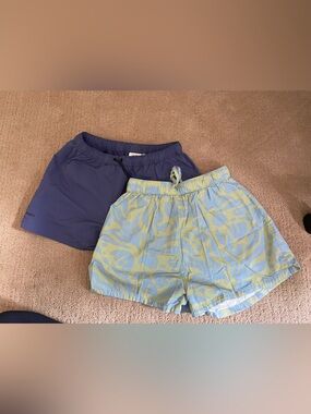 Two Bearded Goat Women's Shorts in purple and Light Blue-Yellow Print